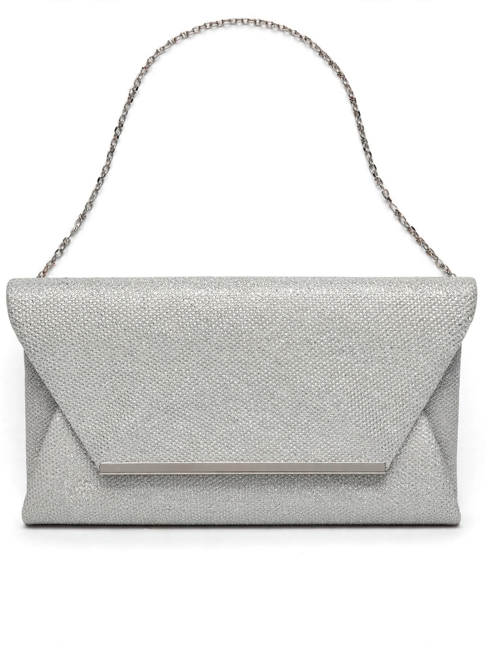 Silver Sparkle Envelope Clutch with Chain Strap